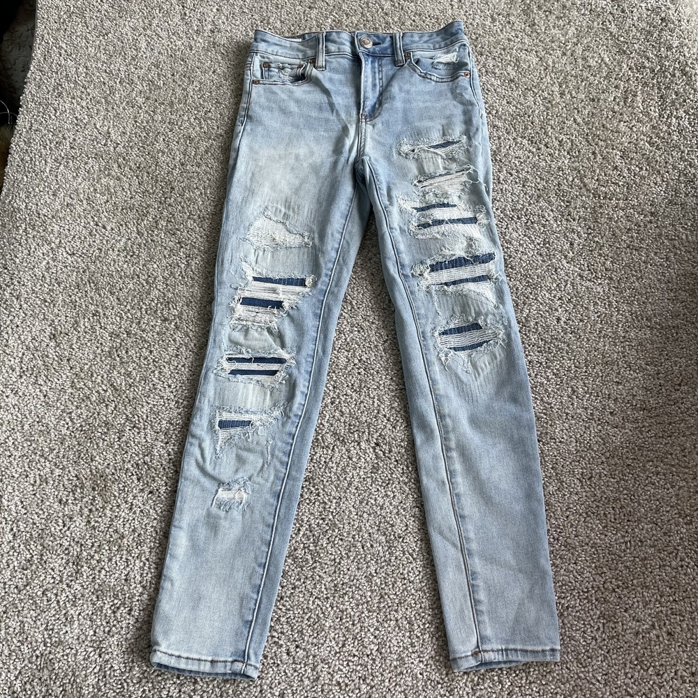 American Eagle Outfitters Skinny Jeans Womens 4 Short Light Distressed Denim